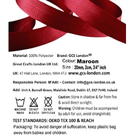 Grosgrain Ribbon 20mm X 23 Meters - (Maroon Red) - Double Sided (23 Meters Roll) for Gifts Wrap Sew Crafts Decorations Dress Party Event Christmas Floral Bows Car Much More