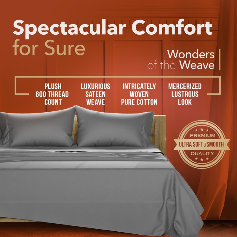 TEXAS LINEN CO. 100% Egyptian Cotton Sheets, 600 Thread Count