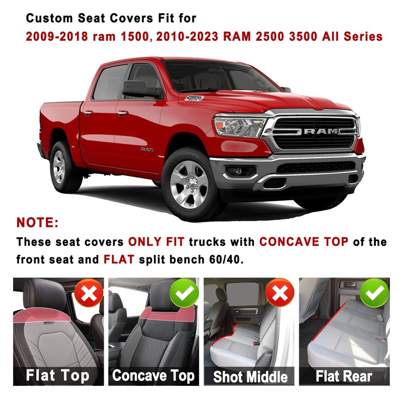 Huidasource Dodge Ram 1500 Seat Covers Full Set, Full Coverage