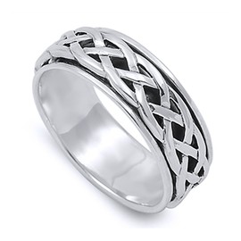 DoubleAccent Sterling Silver Wedding & Engagement Ring Celtic Design Spinner Wedding Band 8mm (Size 4 to 14) Size 9