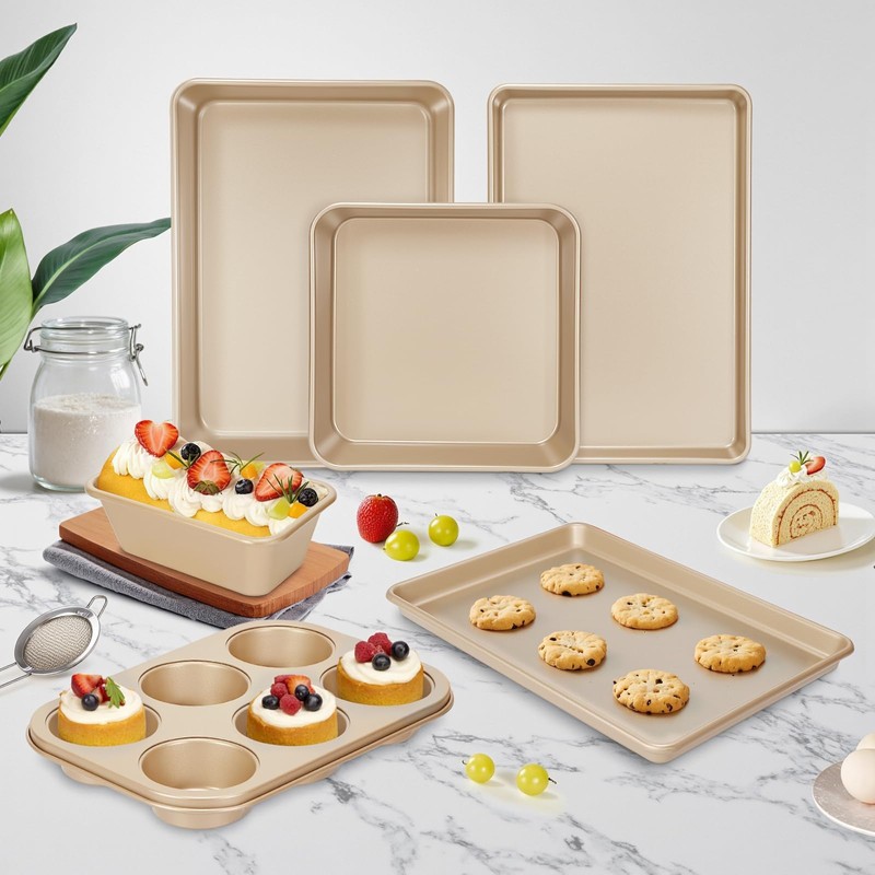 Baking Pans Set, Nonstick Stackable Bakeware Sets, Oven Pans for