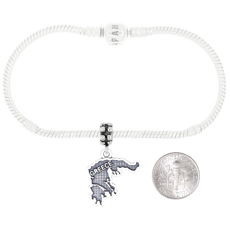 LGU Sterling Silver Oxidized Greece Textured Map Dangle Bead Charm