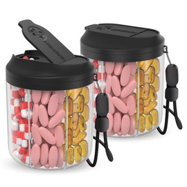 Pill Dispenser with 7 Large Compartments, Pill Bottle Organizer for Travel, Supplement Organizer with Anti-Mixing Design, BPA-Free Pill Container with 20 Pcs Labels, Black 2pcs