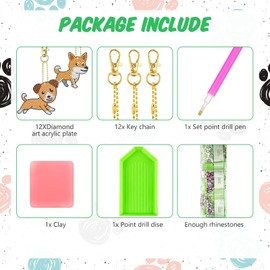 12 Pcs Dog Diamond Keychains Kit DIY Cute Dog Diamond Keychains Dog Diamond Keychain for Beginners Adults and Kids Art Craft Supplies Gift