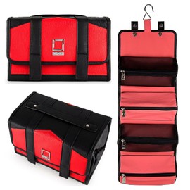 ECCRIS Travel Toiletry Bag for Men and Women, PU Leather Makeup Cosmetic Hanging Organizer, Foldable Design with Top Handle, With 4 Detachable Inner Zipper Pouch