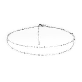 Mikovivi Silver Anklets for Women, Adjustable Double Layer Anklet Stylish Delicate Waterproof Anklet Bracelet Perfect Women Beach Jewelry Gifts for Birthday Anniversary