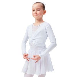 tanzmuster Children's Ballet Long-Sleeved Top Mia in Wrap Look Made from Extra Soft Cotton Fabric in Pink, White, Black, Cerise Pink, Light Blue, Purple, white, 140/146