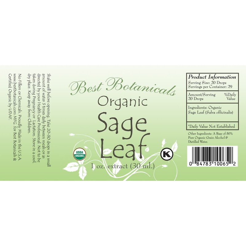 Best Botanicals Organic Sage Leaf Extract 1 oz.