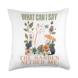 Gardening Goddess Garden Paw-ty Cat Mom Garden Vacation Throw Pillow