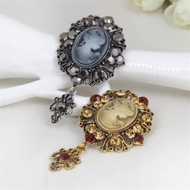 Vintage Victorian Lady Brooch for Women Girls Antique Royal Beauty Cameo Tassel Lapel Brooches Pins Luxury Jewelry for Wedding Party Ball Bronze