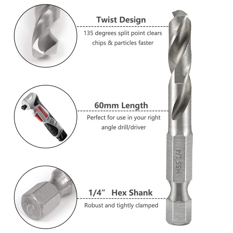Saipor 5pcs 1/4" Quick Change Hex Shank Metal Stubby Drill