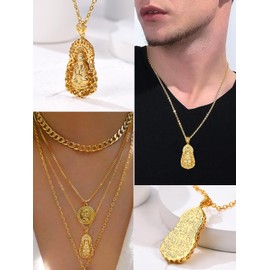 18k Gold Plated Metal Mercy Guan Yin Kwan Yin Buddha Necklace, Lucky Feng Shui Protection Amulet Pendant,Chinese Mythology Necklace,Buddhist jewelry