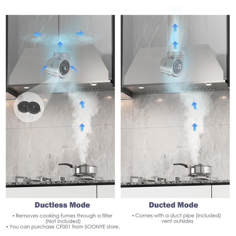 SOONEY 30 Inch Range Hood Insert, 600 CFM Convertible Ducted/Ductless