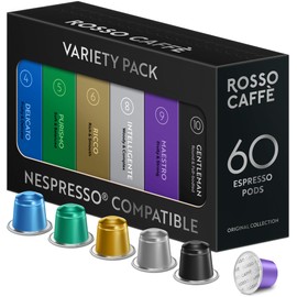 ROSSO CAFFÈ 60 Espresso Coffee Pods for Nespresso Original Machines - Premium Capsule Sampler Variety Pack 6 Flavors, Rich Breakfast to Intense Roasts
