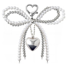 Pearl Bow Keychain Charms, Cute Keychains for Women, Double Bows Heart Key Chains Kawaii Keychain Accessories Stylish Bag Charms Car Keyring Beaded Bowknot Key Chain Phone Charm Purse Accessory