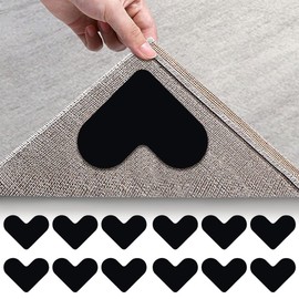Rug Grippers Double Sided Non-Slip Rug Pads for Area Rugs Reusable and Washable Rug Stickers Anti-Curling Heart-shape Carpet Corners Tape for Hardwood Laminate Floors Tile(12pcs)