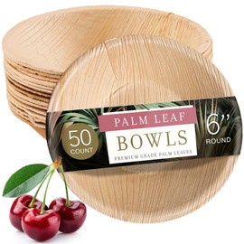 brheez Palm Leaf Bowls 6 Inch - 50 Count - Eco Friendly, Compostable & Biodegradable – Elegant Bamboo Look Disposable Bowls are Heavy Duty and More Environmentally Friendly than Paper Bowls