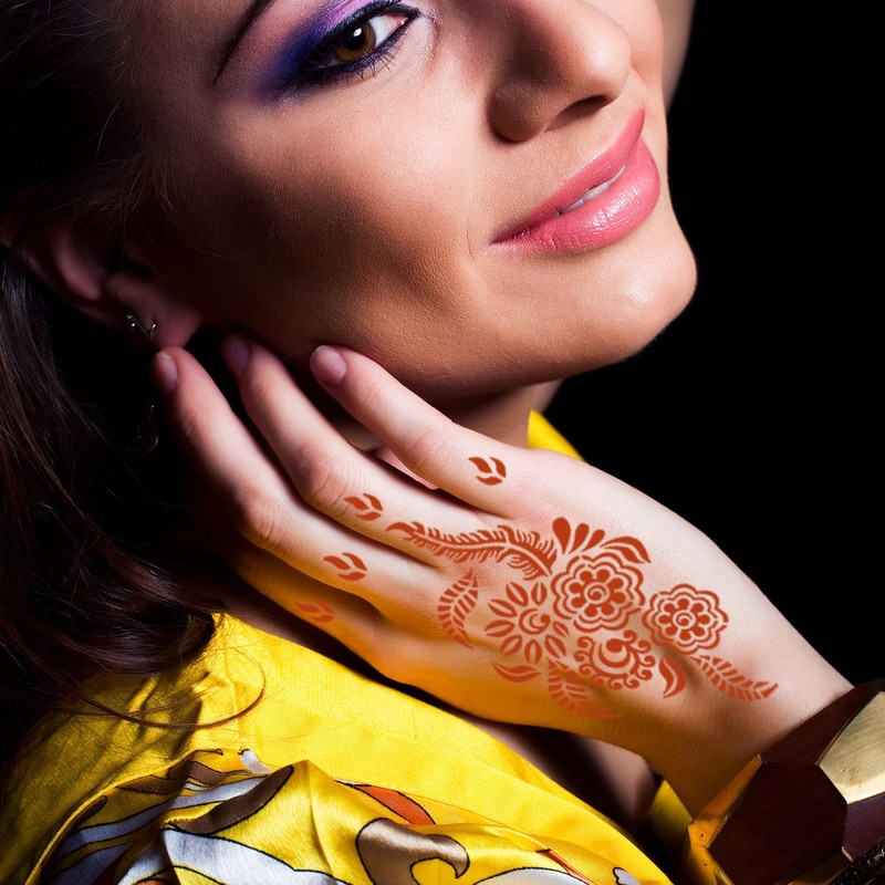 16Sheets Henna Tattoo Stencils Kit for Hand, Reusable Indian Arabian