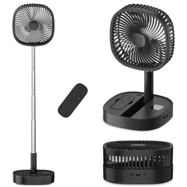 Dhenrio Portable Oscillating Pedestal Fan with Romote, 4 Speed 120° Telescopic Rotation Foldable Standing Collapsible Fans, 7200Mah Rechargeable, Quiet Timer DeskFan for Travel Outdoor Home, Black