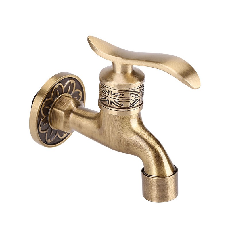 Antique Style Brass Washing Machine Faucet Wall Mount Laundry Cold