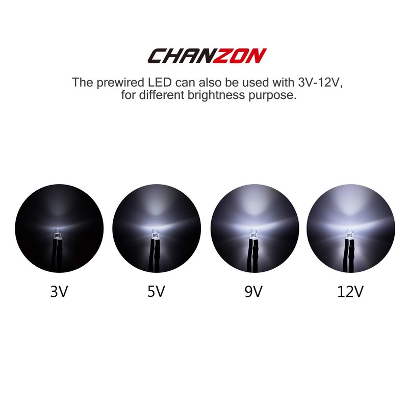 Chanzon 20 pcs Pre-Wired 3mm White LED Diode Lights (Clear