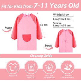 BETESSIN Children's Painting Smock 7-11 Years - Waterproof Painting Apron for Children Height 120-140 cm - Painting Coat School 1st Class - First Day of School & First Day of School Gift Boy & Girl