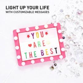 AmySanyan Cinema Light Box with 293 Letters,Icons, Stocking Stuffers Birthday Gifts Ideas for 6，7，8，9，10 Girls, DIY LED Sign Light Up Marquee Message Board for Home Cute Room Desk Decor (Pink)