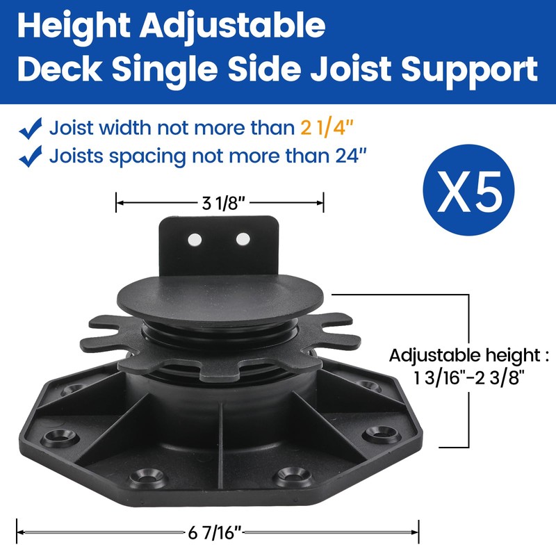 Muzata 5Pack Adjustable Deck Support Pedestal Paver Flooring Joist Supports
