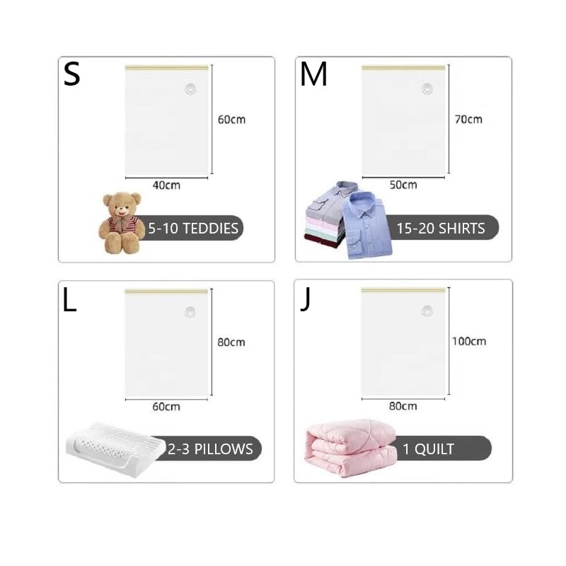Vacuum Storage Bags Space Saving for Clothes, Bedding, Pillows, Reusable