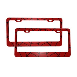 Red Spider Web License Plate Frames Cute Car Accessories for Us Canada Standard Women Men 2 Pack 2 Holes with Black Screw Caps