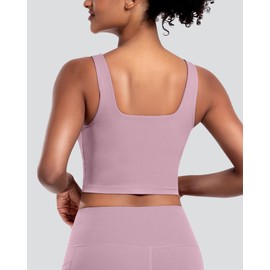 Womens Sports Bras 5 Packs - Square Neck Longline Workout Crop Tank Tops Padded Yoga Camisole with Built in Pads (BlackDGrayPinkBlueTeal, L)