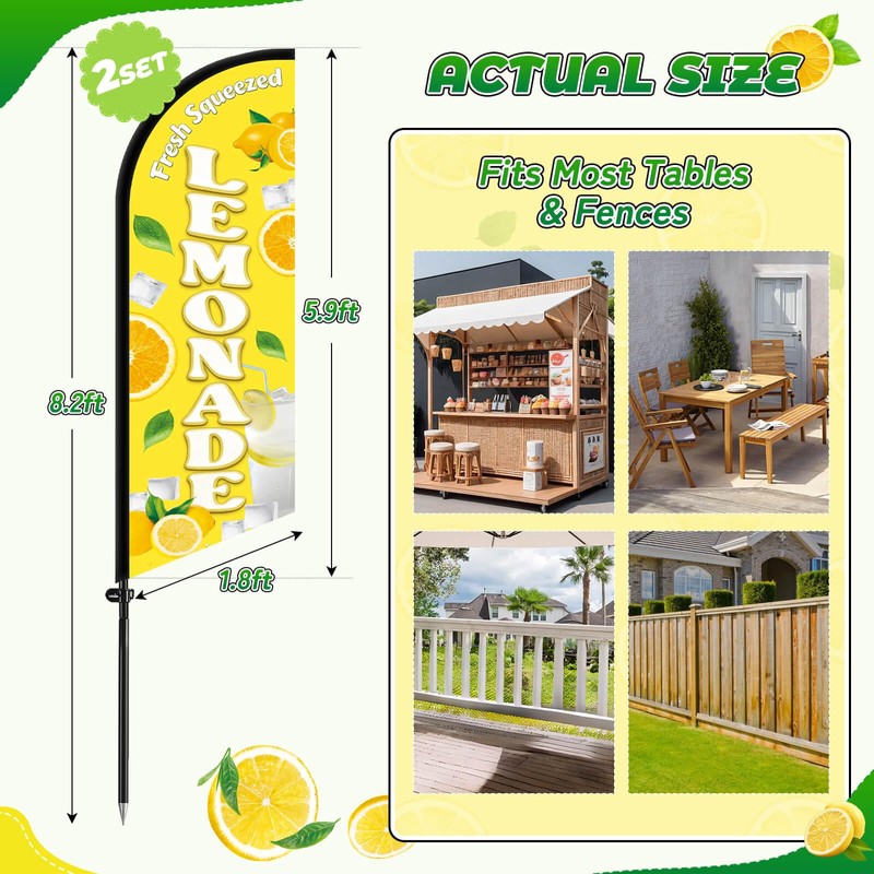 Lemonade Feather Flag With Pole Kit - 2 Pcs 8.2Ft
