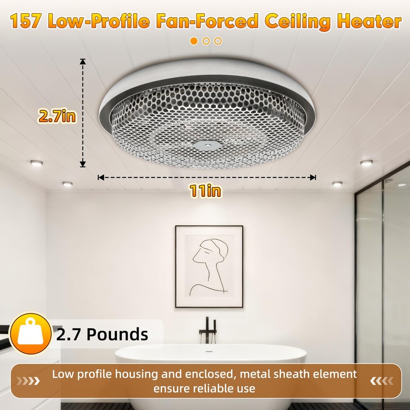Bathroom Ceiling Heater,Compatible With Broan-NuTone 157 Ceiling Heater,1250W Rapid Heating,Enclosed