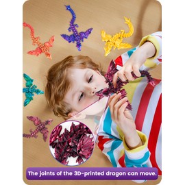 TBOLINE 3D Printed Dragon with Wings,Crystal Dragon Eggs with Flying Dragon Inside,Sensory Articulated Dragon in Egg Fidget Toy,Dragons Figure Toys (Red Black)