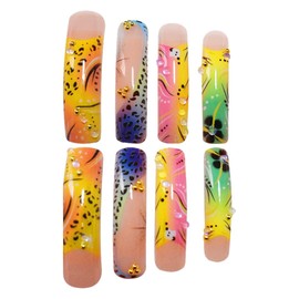 Extra long Curved Press on Nails Square Fake Nails French Tip False Nails with Leopard Designs Stick on Nails Sparkly Artificial Nails Cute Glue on Nails foe Women 20pcs