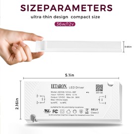 LEDXLIRBH 36W 12V LED Driver, AC 120V to DC 12V Transformer, 3A Power Supply, Used for LED Strip Lights, Ultra-Thin Constant Voltage, Cabinet Lights and Constant Voltage LED Projects, UL Certified
