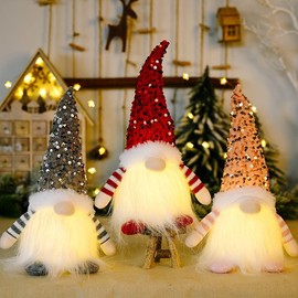 KUWUNG Light Up Gonks Christmas,3 Pack Handmade Plush Christmas Gnomes with Light,Christmas Gonk Decorations,Swedish Gnome Christmas Decorations,Light Up Christmas Decorations For Indoor Holiday Decor