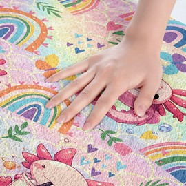 Feelyou Cute Axolotl Non Slip Bath Mat Cartoon Salamander Polyester Bath Rug for Kids Boys Girls Rainbow and Butterflies Soft Fleece Door Carpet Ombre Bathroom Floor Indoor Doormat,20X32 Inch