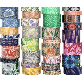 Voolcaoo Floral Washi Tape Set 32 Rollen, farbiges Masking Tape, Art Craft Tape für Scrapbook Supplies, Journal Set