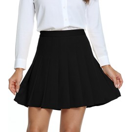 Urban CoCo Women's Pleated High Waist Solid School Uniform Skirt (Black, L)