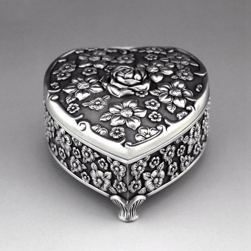 Youtang Heart-Shaped Emboss Rose Alloy 18-Note Wind-up Musical Box Music