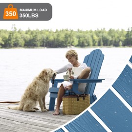 MXIMU Adirondack Chair Set of 2: Folding Adirondack Chair Fire Pit Chairs Plastic Outdoor Chairs for Lawn Backyard Deck Garden Camping - Navy