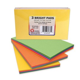 Hygloss Products Bright Pads with 50 Sheets Each, 3 x 5-Inch Paper Sheets - 5 Assorted Colors per Pad - 3 Pads