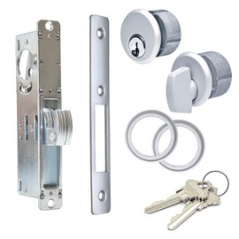 Storefront Commercial Aluminum Door Sliding Door | Mortise Hook Bolt Deadbolt Lock with Key Cylinder & Thumbturn | Hookbolt Key Thumbturn Combo, 1-1/8" Backset, Aluminum and Duronotic (AL)