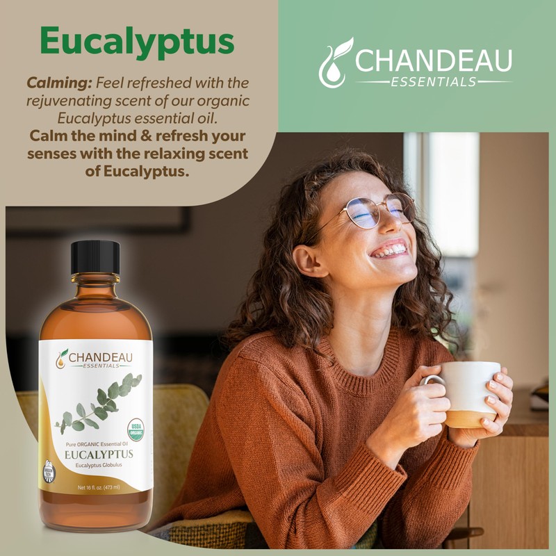 Chandeau Essentials 100% Pure Organic Essential Oil, Pure Eucalyptus Essential