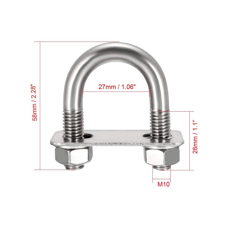 sourcing map u-Bolts 2Pcs 1.06"(27mm) Inner Width 58mm Length M10