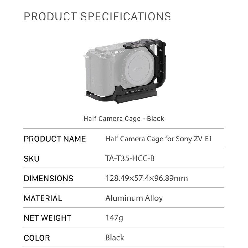 Tilta ZV-E1 Cage,Half Camera Cage Compatible with Sony ZV-E1 High