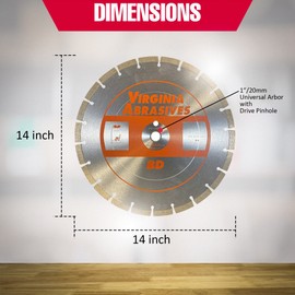 Virginia Abrasives 425-06026 - 14" High Speed Diamond Blade - Wet/Dry Saw Blades for Concrete - Multipurpose Tools for Grinders, Scroll Saws, Wall Chasers - Precision Diamond Blade