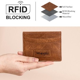 Montana West X Wrangler Small Credit Card Holder for Women Rfid Blocking Credit Wallet, Brown, Trendy