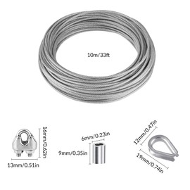 YSDMY 21 Pcs Wire Rope Thimble Kits 10M Stainless Steel PVC Coated Wire Cable with Aluminum Crimp Sleeve,Thimble,Wire Clamps, for Gardening Cord,Railing Decoration,Outdoor String Lamp Light Suspension